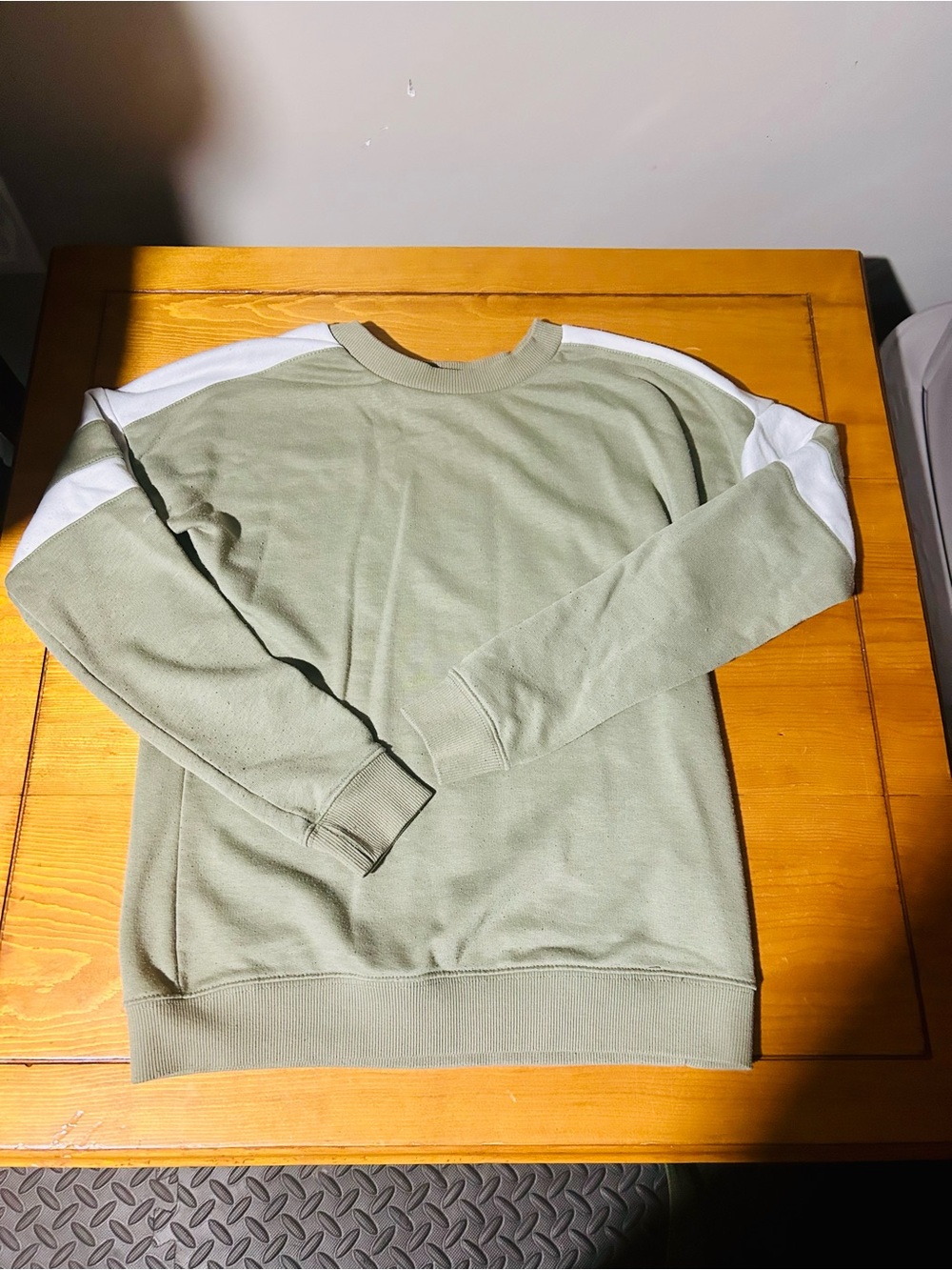 (3/$10) New Look Sage Green Crewneck Sweatshirt with White Shoulder Stripes